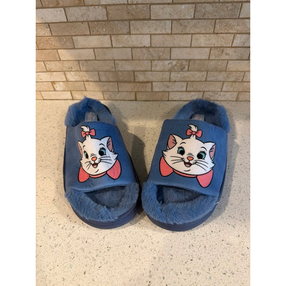 Disney Parks The Aristocats Marie Blue Fuzzy Slide Slippers Women's House Shoes